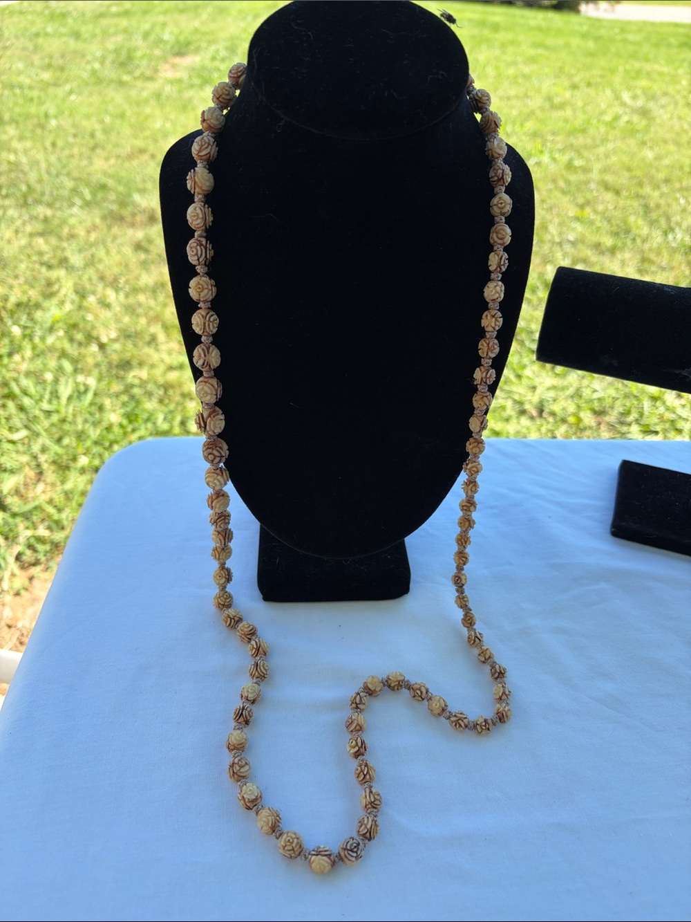 Handcrafted Beige Floral Bead Long Necklace - Women Jewelry